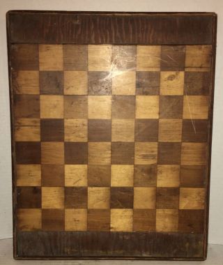 Antique Primitive C 1900 Wood Game Checkers Board Folk Art 14 X 17