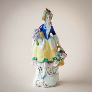 Vintage Porcelain Woman With Flowers Figurine Germany Numbered 10183