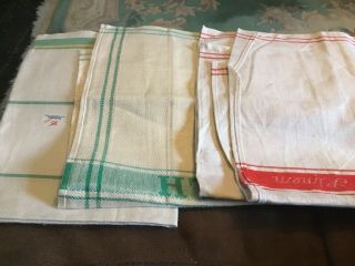 3 Vintage Extra Large All Linen Made In Ireland Tea Towel Red Stripe And Green