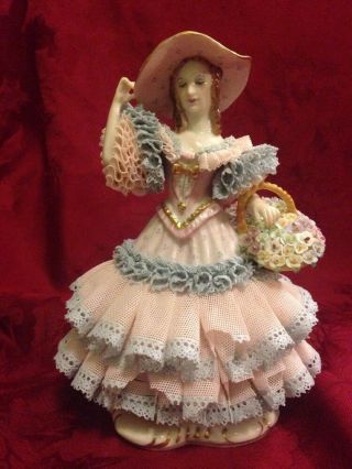 Dresden Mueller Volkstedt Porcelain Lace Figurine The Darlin Girl From Clare 8 "