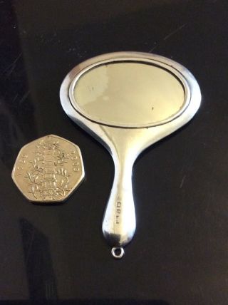 Sterling Silver Small Hand Mirror For Chatelaine - ‘samuel - M - Levi’ - Art Deco - 1922