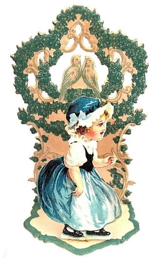 Valentines Day Embossed Pop Up Die Cut Card Antique Victorian Blue Doves Germany