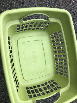 Vintage Rubbermaid Laundry Basket Olive Green Clothes Hamper Plastic 3
