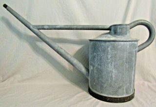 Vintage 2,  Gal.  Watering Can Long Reach Brass Ring Around Bottom Solid