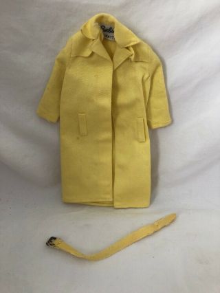 Vintage Barbie Doll Fashion Outfit 949 Yellow RAINCOAT With BELT Tagged 2