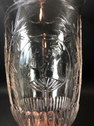 Antique EAPG Glass Celery Vase Fan With Bamboo Ship Bird 14L 2
