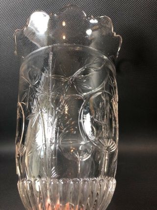 Antique EAPG Glass Celery Vase Fan With Bamboo Ship Bird 14L 4