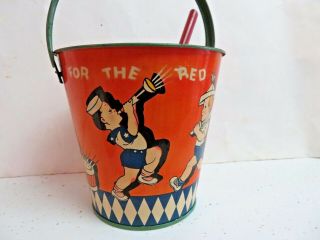 Antique Vintage T.  Cohn Tin Litho Sand Pail W/ Shove Red White And Blue Children