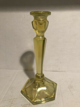 Gorgeous Antique/vintage Vaseline Uranium Glass Candlestick 8 1/2 " -