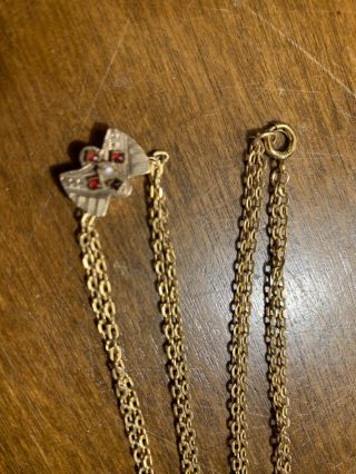 Antique Gold Filled Chain Slide Watch Pendant W/ Pearls & Red Stones Necklace