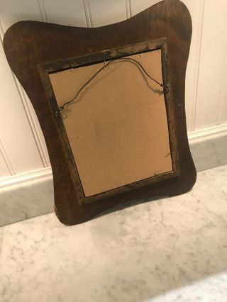 Antique Oval Mirror In Oak Frame (14 1/2” X 11 3/4”) 5