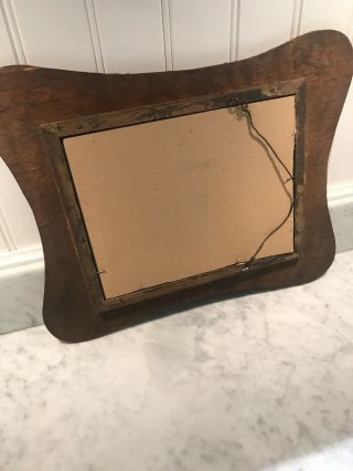 Antique Oval Mirror In Oak Frame (14 1/2” X 11 3/4”) 6