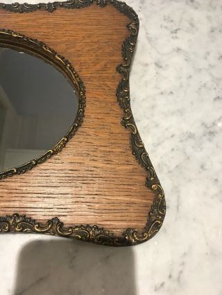 Antique Oval Mirror In Oak Frame (14 1/2” X 11 3/4”) 8