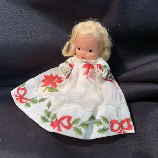 Early Vintage Nancy Ann Storybook Baby Doll Bisque & Cloth Holiday Dress 5” Nasb