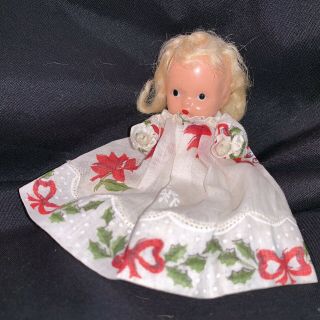 Early Vintage Nancy Ann Storybook Baby Doll Bisque & Cloth Holiday Dress 5” NASB 4