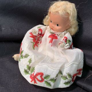 Early Vintage Nancy Ann Storybook Baby Doll Bisque & Cloth Holiday Dress 5” NASB 5