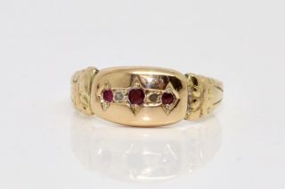 A Fine Antique Edwardian 18ct Yellow Gold Diamond & Ruby Five Stone Ring 12627
