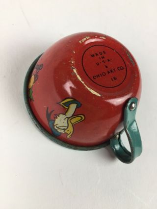 Antique Tin Litho Tea Set Ohio Art Disney Donald Duck Chef Tea Cup