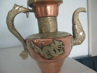 Antique Tibetan Copper With Silver Brass Ceremonial Dragon Ewer/teapot.
