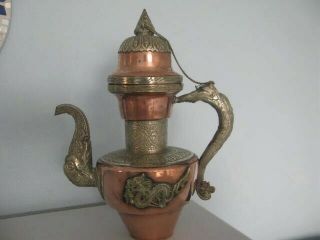 Antique Tibetan Copper with Silver brass ceremonial Dragon ewer/teapot. 3