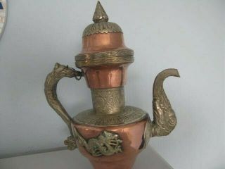 Antique Tibetan Copper with Silver brass ceremonial Dragon ewer/teapot. 4