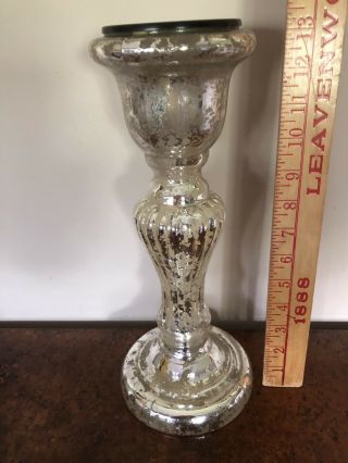 13” Pottery Barn " Antique " Mercury Glass Pillar Candle Holder Silver