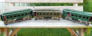 3 Antique Lionel Tin Standard Gauge Railroad Passenger Cars For Restoration