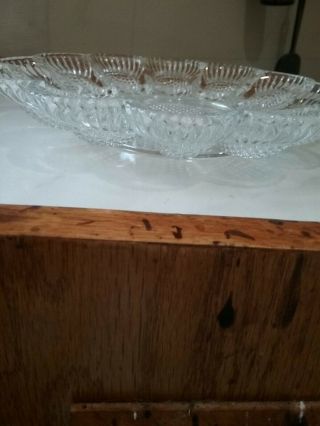 Vintage DEVIL EGG SERVING DISH clear CUT GLASS w/ Ruby dip bowl & glass spoon 4