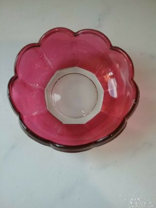 Vintage DEVIL EGG SERVING DISH clear CUT GLASS w/ Ruby dip bowl & glass spoon 7