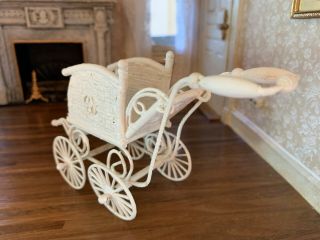 1980s Miniature Dollhouse Artisan Wicker Victorian Baby Pram Stroller ENGLAND 5