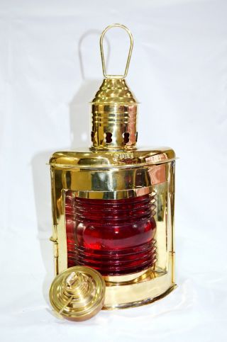 10 " Nautical Brass Red Port Lantern Ship Oil Lamp Maritime Boat Light