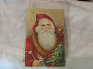 Antique Postcard A Merry Christmas Santa And Toys And Tree