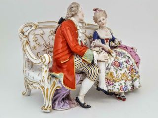 Antique Sitzendorf Porcelain Dresden Lady & Gentleman On Couch Figurine Group