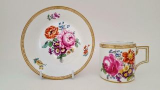Antique 18th Century Meissen Marcolini Period Floral Cup & Saucer 1774 - 1815