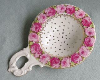 Antique Prov Sxe Es Germany Porcelain Tea Strainer Pink Roses
