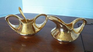 Vtg Pearl China Co.  22 Kt.  Gold U.  S.  A.  Hand Decorated Creamer And Sugar