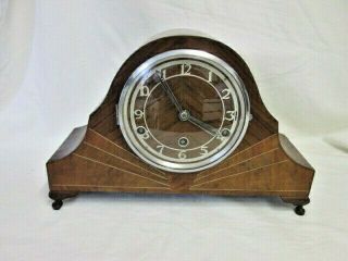 An Anvil Art Deco Walnut Westminster Quarter Chime Mantel Clock