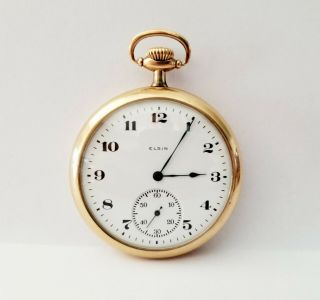 1921 Elgin Size 12s Pocket Watch In 20 Yr Gold Filled Open Face Case