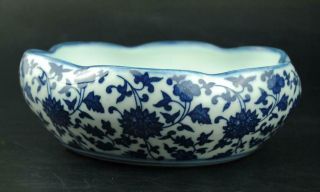 Chinese White And Blue Porcelain Hand - Painted Flower Writing - Brush Washer B02