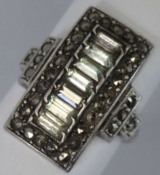 Antique Art Deco Sterling Silver Crystal Paste Marcasite Ring
