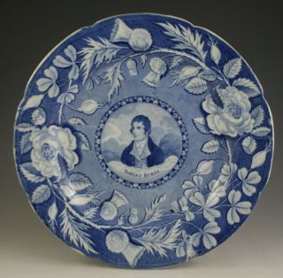 Antique Pottery Pearlware Blue Transfer Robert Burns Commemorative 10 " Pl.  1820
