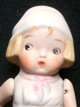 Antique All Bisque 3.  5 In.  Boy Doll Molded Clothes Hair Googly Eyes Jointed Arms