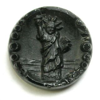 Antique Black Glass Button Detailed Statue Of Liberty Design - 5/8 "
