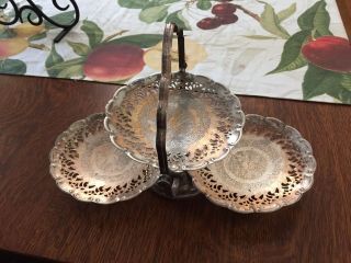 Vintage Silverplate Tri Level Folding Biscuit Cookie Tray Plate