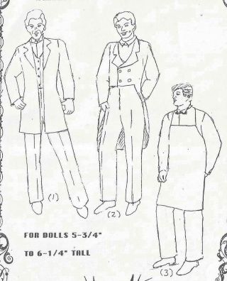 6 " Antique Miniature Dollhouse Man Doll@1848 - 1920 Suit Jacket Socks Boots Pattern