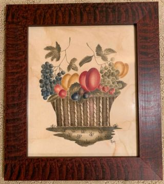 Hand Painted Theorem " Fruit Basket " By Artist Ann Rea - Antique Design 14 