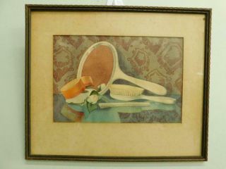 P19 Australian Art Deco Watercolour Orig Painting Vanity Table K Higgs