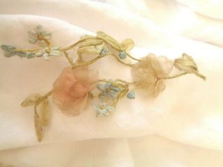Victorian French Silk Ribbonwork Roses On Vines & Forget Me Nots 5 1/4 "