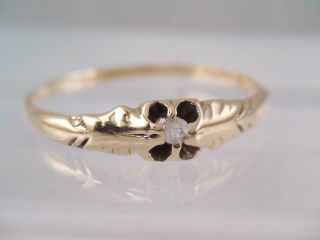 Antique Victorian 14k Gold Rose Cut Diamond Ring Engraved Sz 6 $9.  99