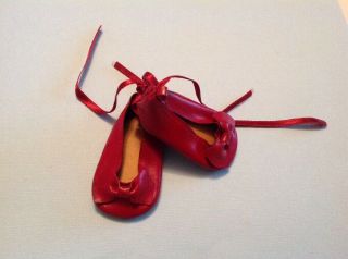 Red Leather Shoes 2 3/4 " For Vintage Antique French German Doll